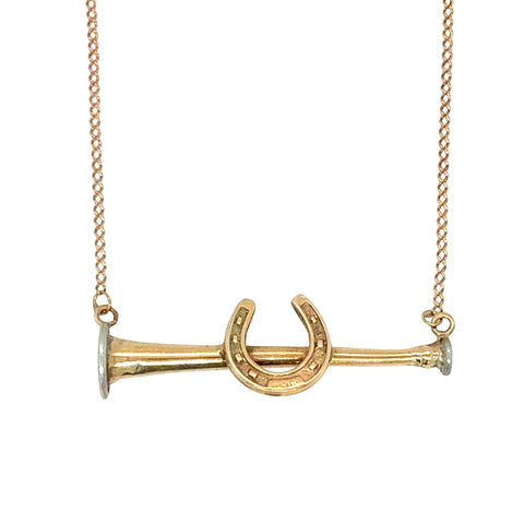Horse Shoe on Hunting Horn Necklace