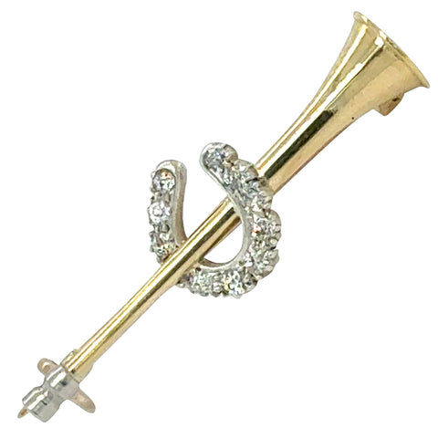 Diamond Horse Shoe on Hunting Horn Stock Pin