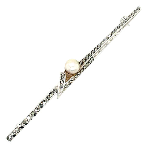 Silver marcasite & Pearl Stock Pin