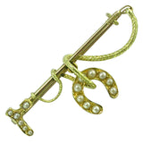 Yellow Gold Pearl Horse Shoe Stock Pin