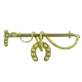 Yellow Gold Pearl Horse Shoe Stock Pin