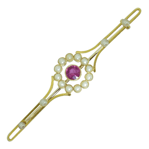 Pink Tourmaline & Pearl Stock Pin