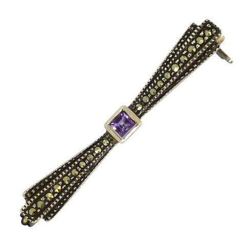 Silver Marcasite & Amethyst Stock Pin
