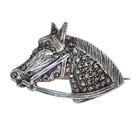 Silver & Marcasite Horse Head Brooch