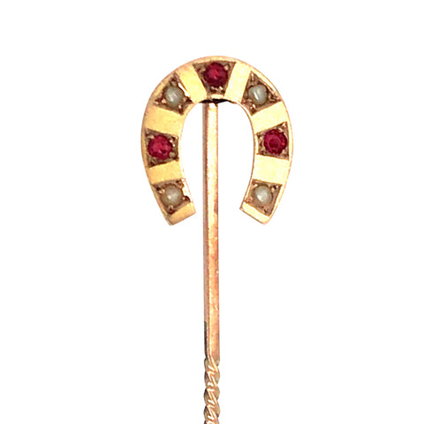 Ruby & Pearl Horse Shoe Tie Pin